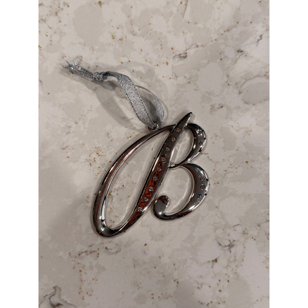Harvey Lewis Initial B Christmas Ornament Silver Tone Crystal Monogram Letter B‎